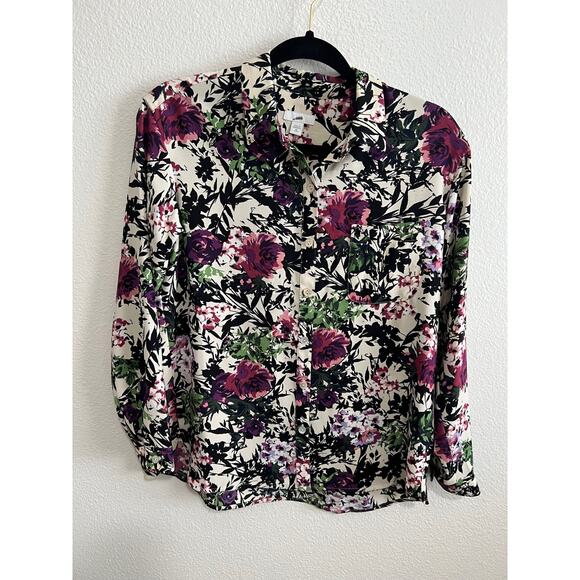 J.Jill relaxed shirttail oatmeal floral blouse button up size petite XS - Picture 1 of 7